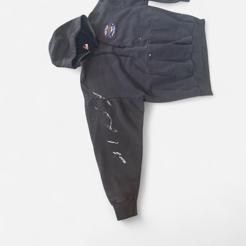 Union Line Faded Black vintage 90s distressed construction hoodie - Picture 3 of 6